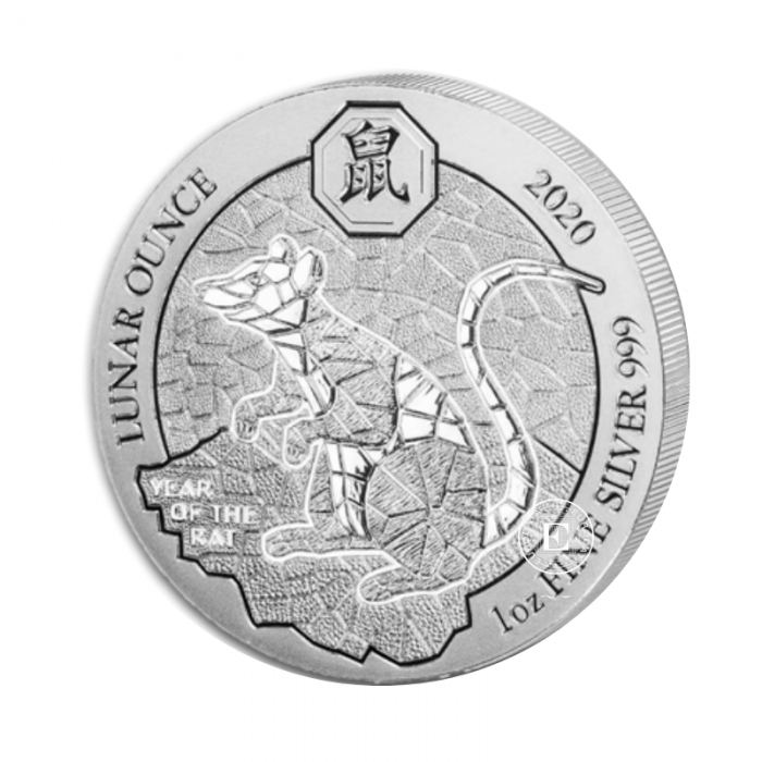 1 oz (31.10 g) sidabrinė moneta Pėlės metai, Lunar Ruanda 2020