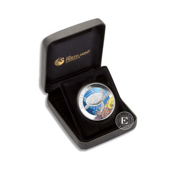 1 oz (31.10 g) sidabrinė spalvota PROOF moneta Didysis barjerinis rifas - Jūrinis vėžlys, Autralia 2011 (su sertifikatu)
