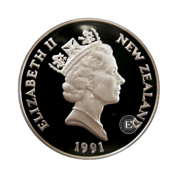 5 dolary (28.28 g) srebrna PROOF moneta Rugby World Cup, Nowa Zelandia 1991