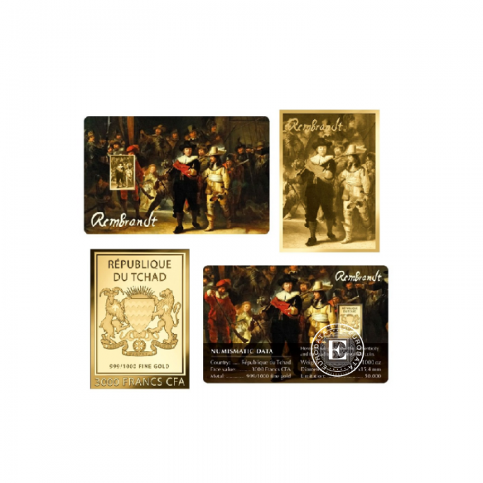 1/1000 oz gold bar Rembrandt van Rijn Paintings – The Night Watch, Chad