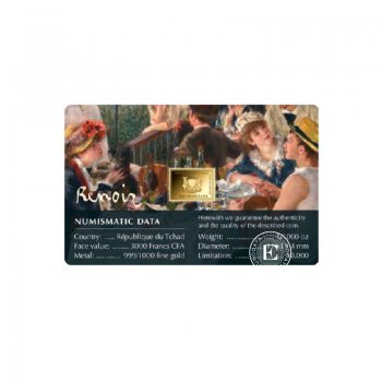 1/1000 oz aukso luitas - moneta Pierre-Auguste Renoir Paintings – Luncheon of the Boating Party, Čadas