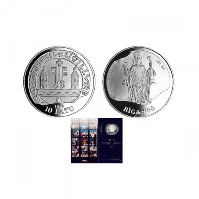 10 lat (31.47 g) pièce d'argent PROOF Eight Centuries of Riga, Lettonie 1995