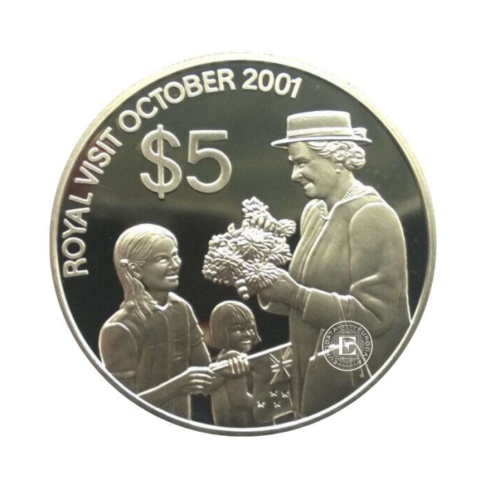 5 Dollar (28.28 g) pièce d'argent PROOF  Queen Elizabeth II visit to New Zealand,  Nouvelle-Zélande 2001