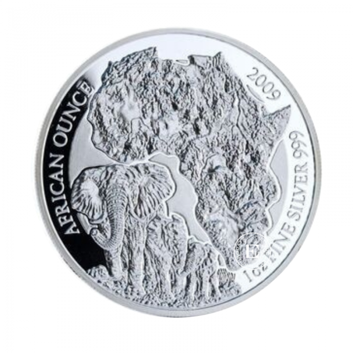 1 oz (31.10 g) sidabrinė moneta Dramblys, Ruanda 2009