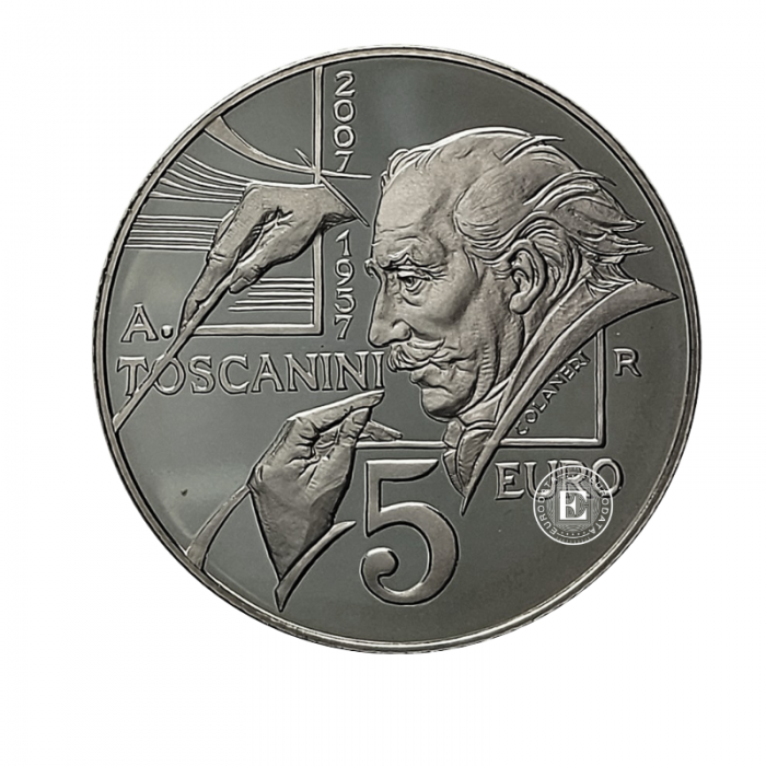 5 Eur (18 g)  silver PROOF coin Toscanini, San Marino 2007