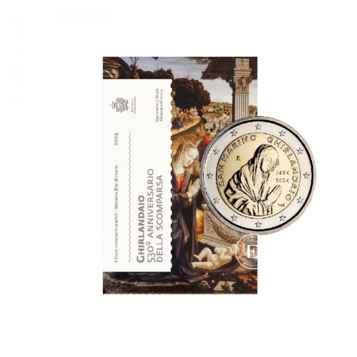 2 Eur moneta kortelėje Domenico Ghirlandaio, San Marinas 2024