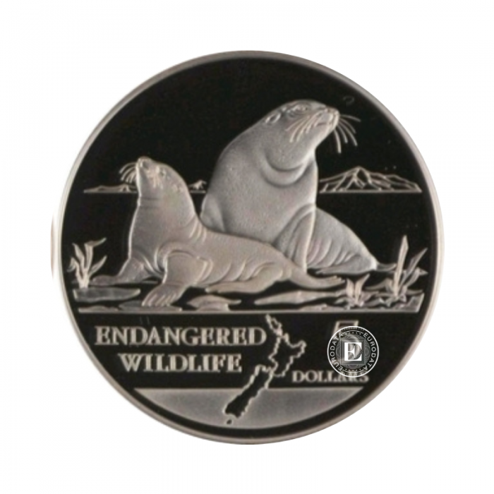 5 Dollars (31.47 g) Silbermünze PROOF Sea lion, Neuseeland 1993