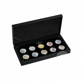 5 oz (155.50 g) sidabrinių spalvotų monetų rinkinys Lunar III -  Drakono metai, Australija 2024 (su sertifikatu)