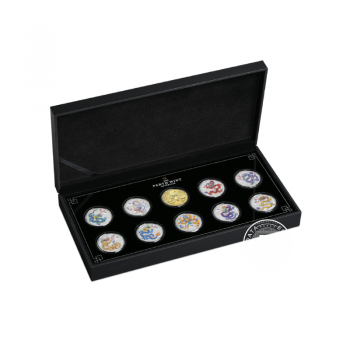 5 oz (155.50 g) sidabrinių spalvotų monetų rinkinys Lunar III -  Drakono metai, Australija 2024 (su sertifikatu)