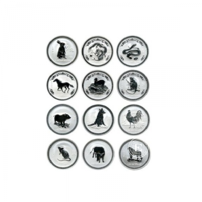 12 x 1 oz (31.10 g)  Silbermünze sset Lunar I, Australien 1999 - 2010 (Box)