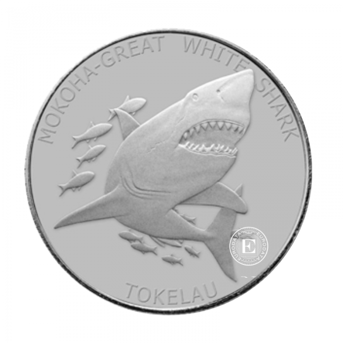 1 oz (31.10 g) sidabrinė moneta Mokoha Didysis baltasis ryklys, Tokelau 2015