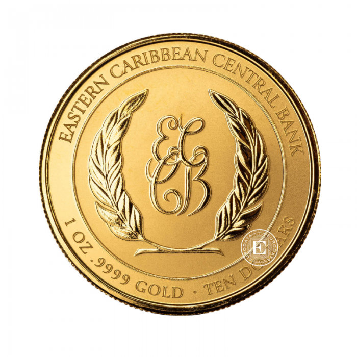 1 oz (31.10 g) auksinė moneta kortelėje EC8 Montserrat – Raudonžiedis paukštis, Rytų Karibų Salos 2023