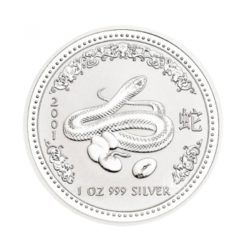 1 oz (31.10 g) sidabrinė moneta Lunar I - Gyvatės metai, Australija 2001