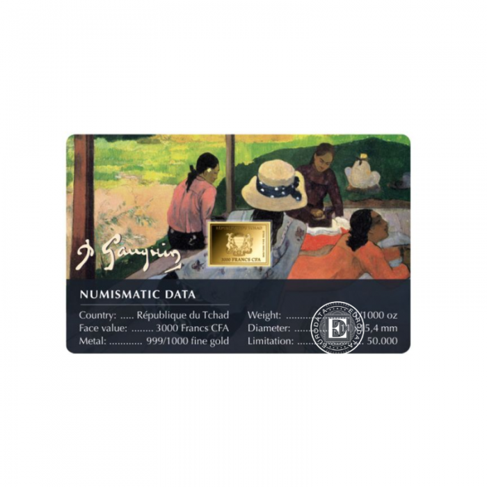 1/1000 oz lingot d'or Paul Gauguin Paintings – The Siesta, Tchad