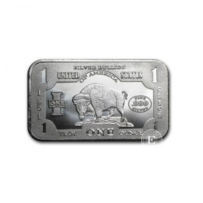 1 oz (31.10 g) sidabro luitas Buffalo Note, JAV 999