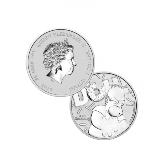 1 oz (31.10 g) silver coin The Simpsons, Homer Simpson, Tuvalu 2019