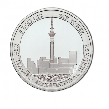 5 Eur (28.28 g) sidabrinė PROOF moneta Architektūros paveldas - Dangaus bokštas, Naujoji Zelandija 2002