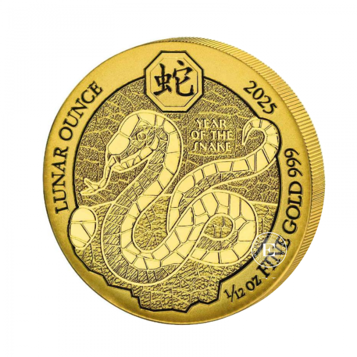1/12 oz (2.59 g) pièce d'or Year of the snake, Lunar, Rwanda 2025