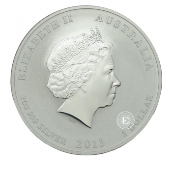 1 oz (31.10 g) sidabrinė moneta Lunar II -  Gyvatės metai, Australija 2013 (dalinai paauksuota)