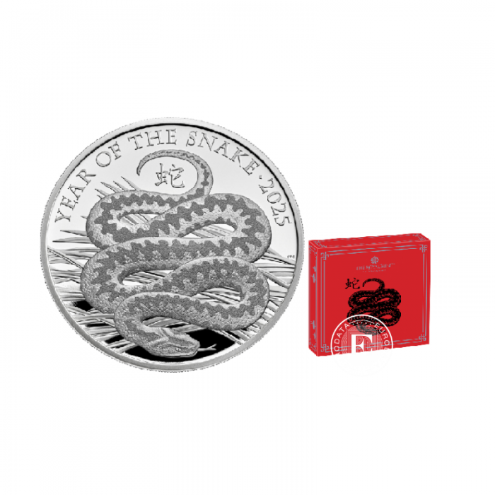 1 oz (31.10 g) sidabrinė PROOF moneta Gyvatės metai, Didžioji Britanija 2025 (su sertifikatu)