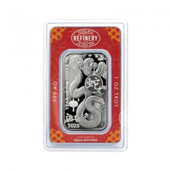 1 oz  (31.10 g)  silver bar The Lunar - Snake, Asahi 999