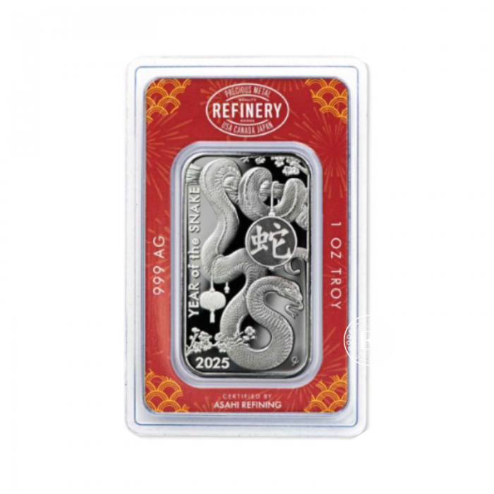1 oz  (31.10 g) sidabro luitas Lunar - Gyvatės metai, Asahi 999