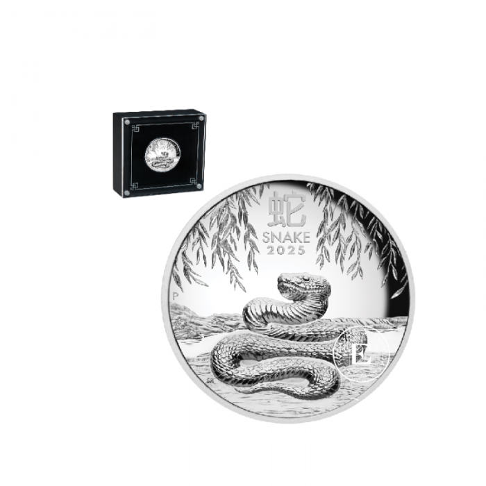 1 oz (31.10 g) sidabrinė PROOF moneta Lunar III -  Gyvatės metai, Australija 2025 (aukštas reljefas)