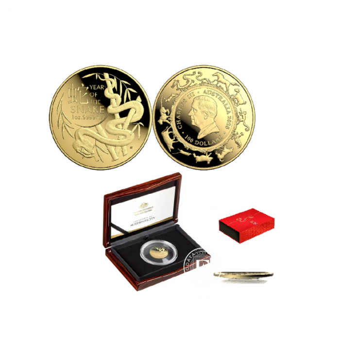 1 oz (31.10 g) auksinė PROOF moneta - Lunar RAM - Gyvatės metai, Australija 2025