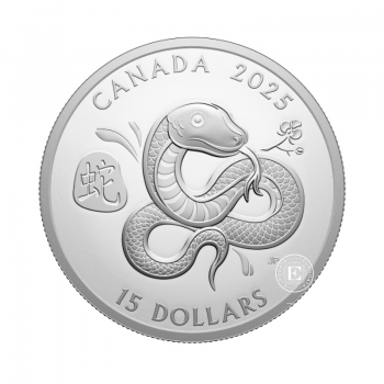 1 oz (31.10 g) sidabrinė PROOF moneta Gyvatės metai, Kanada 2025 (su sertifikatu)