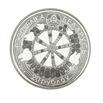 20 rublių (33.62 g) sidabrinė PROOF moneta Legend of the Bullfinch, Baltarusija 2014