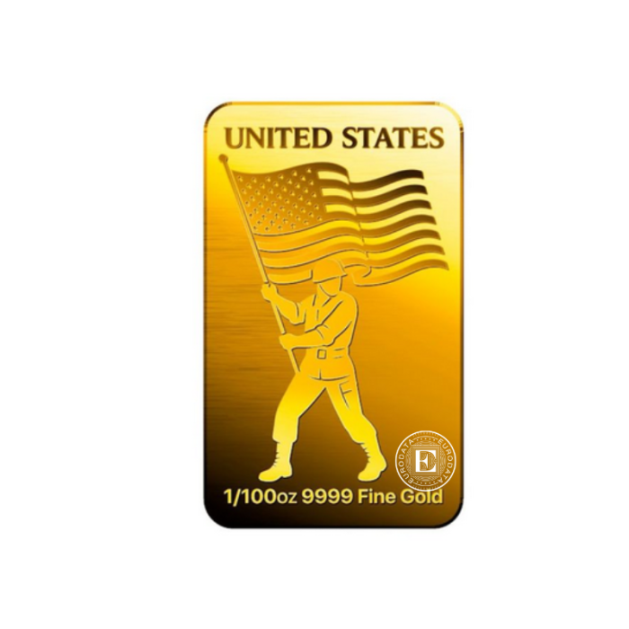 1/100 oz sztabka złota  US Soldier Flag, Private Mint 999.9