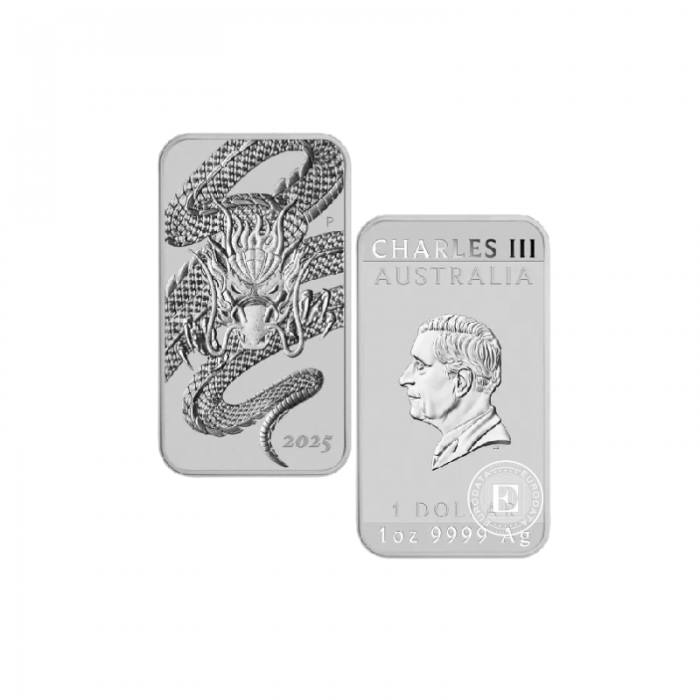 1 oz (31.10 g) rechteckige Silbermünze Drache, Australien 2025