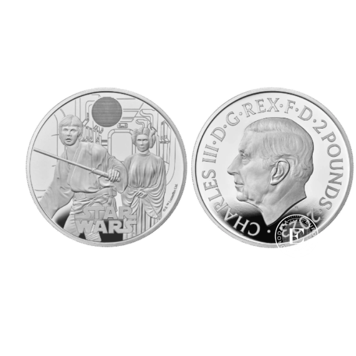 1 oz (31.10 g) srebrna PROOF moneta Luke Skywalker and Princess Leia, Wielka Brytania, 2023