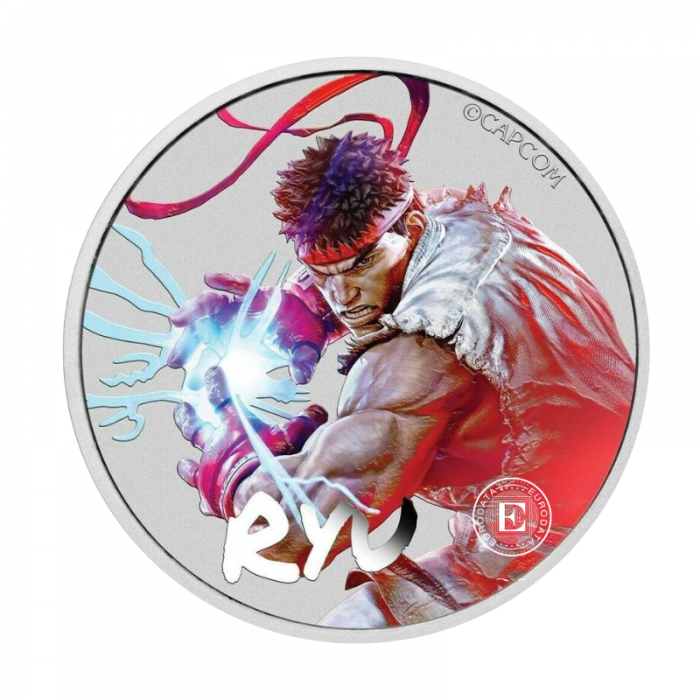 1 oz (31.10 g) sidabrinė spalvota moneta Street Fighter - Ryu, Tuvalu 2022
