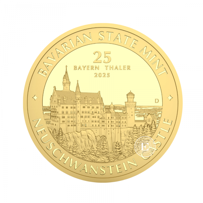 1/4 oz (7.78 g) auksinė moneta Bavarijos taleris – Noišvanšteino pilis, Vokietija 2025