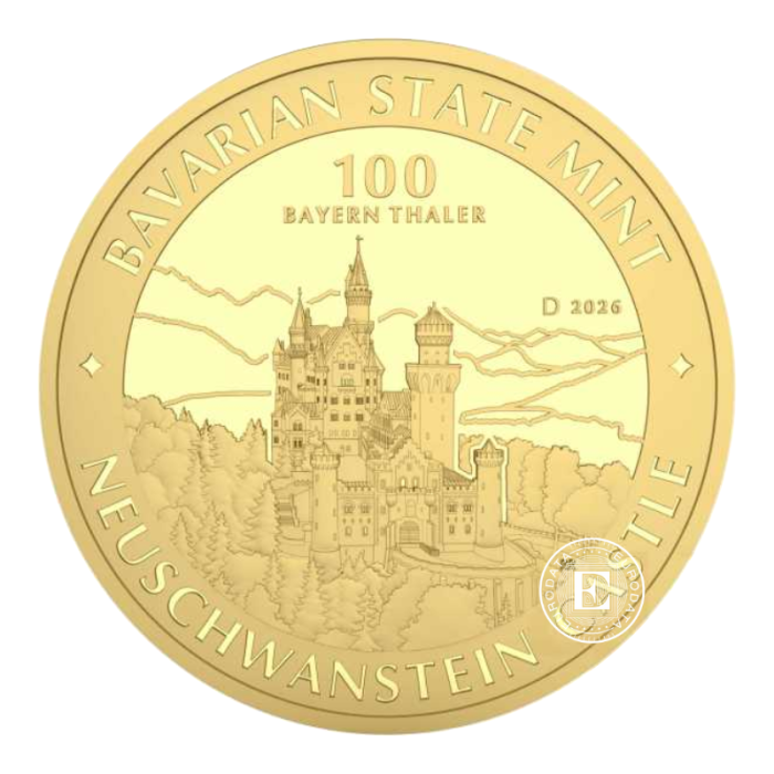 1 oz (31.10 g) auksinė moneta Bavarijos taleris – Noišvanšteino pilis, Vokietija 2026