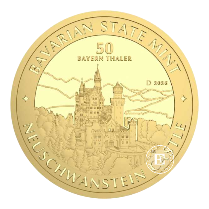 1/2 oz (15.55 g) auksinė moneta Bavarijos taleris – Noišvanšteino pilis, Vokietija 2026