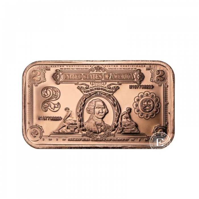 1 oz copper bar Thomas Jefferson Banknote, USA 999