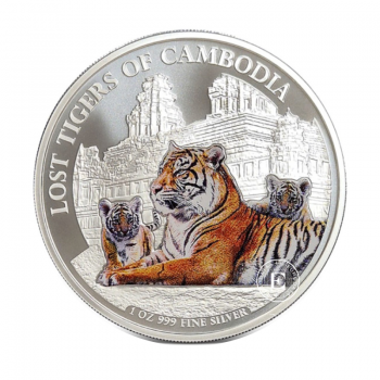 1 oz (31.10 g) sidabrinė spalvota moneta Prarasti Kambodžos tigrai, Kambodža 2025