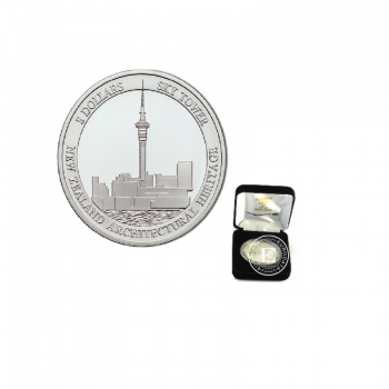 5 Eur (28.28 g) sidabrinė PROOF moneta Architektūros paveldas - Dangaus bokštas, Naujoji Zelandija 2002