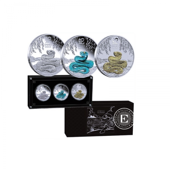 3 oz (93.30 g) ensemble de pièces PROOF d'argent Lunar III - Year of  snake, Australie 2025 (avec certificat)