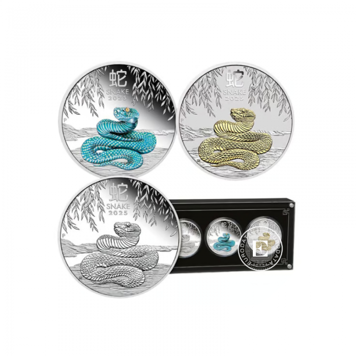 3 oz (93.30 g) ensemble de pièces PROOF d'argent Lunar III - Year of  snake, Australie 2025 (avec certificat)