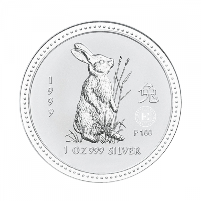 1 oz (31.10 g) srebrna moneta Lunar I -  Rabbit, Australia 1999