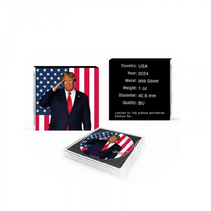 1 oz (31.10 g) srebrna moneta American Eagle - Donald Trump - Army, USA 2024