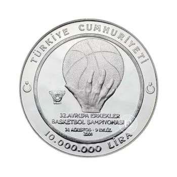 10000000 lirów (31.47 g) srebrna PROOF moneta Eurobasket European Basketball Cup, Turcja 2001