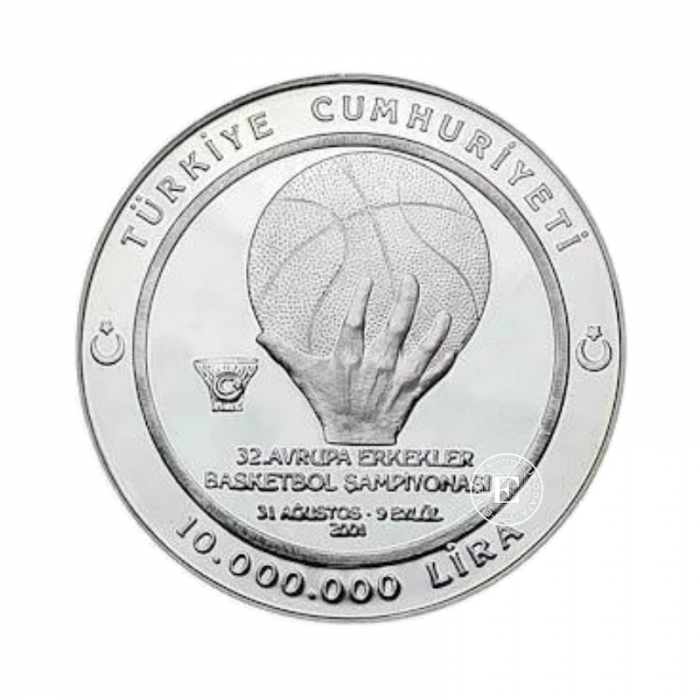 10000000 lirów (31.47 g) srebrna PROOF moneta Eurobasket European Basketball Cup, Turcja 2001