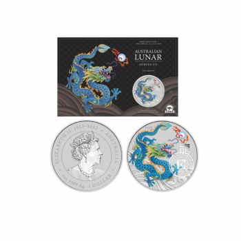 1 oz (31.10  g) sidabrinė spalvota moneta kortelėje Lunar III -  Drakono metai, Australija 2024 (turkio)