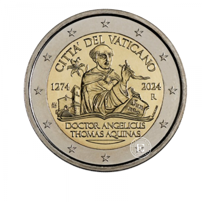 2 Eur moneta kortelėje Šv. Tomo Akviniečio mirties 750-metis, Vatikanas 2024 (su sertifikatu)