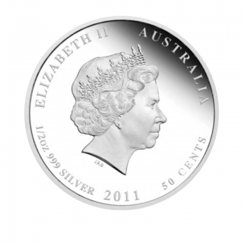 0.5 dolerio (15.59 g) sidabrinė spalvota PROOF moneta Jūrinis vėžlys, Australia 2011 (su sertifikatu)