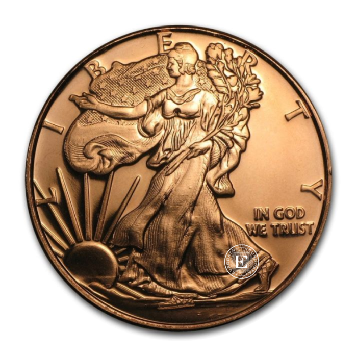 1 oz copper round Walking Liberty, USA (random year)